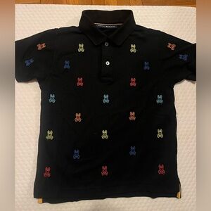 Psycho Bunny Black Polo with Multicolor Embroidery
